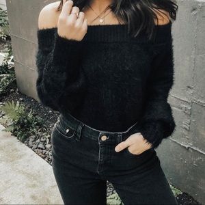 Off the shoulder fuzzy sweater